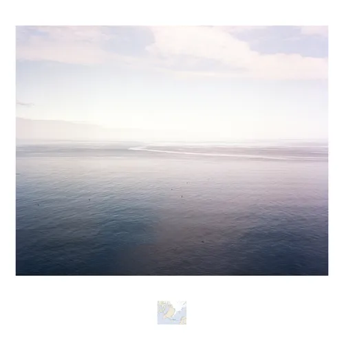 An photograph of a seascape viewed from the island of Grímsey facing east into the Arctic Circle.