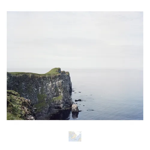 An photograph of a seascape viewed from the island of Grímsey facing east into the Arctic Circle.